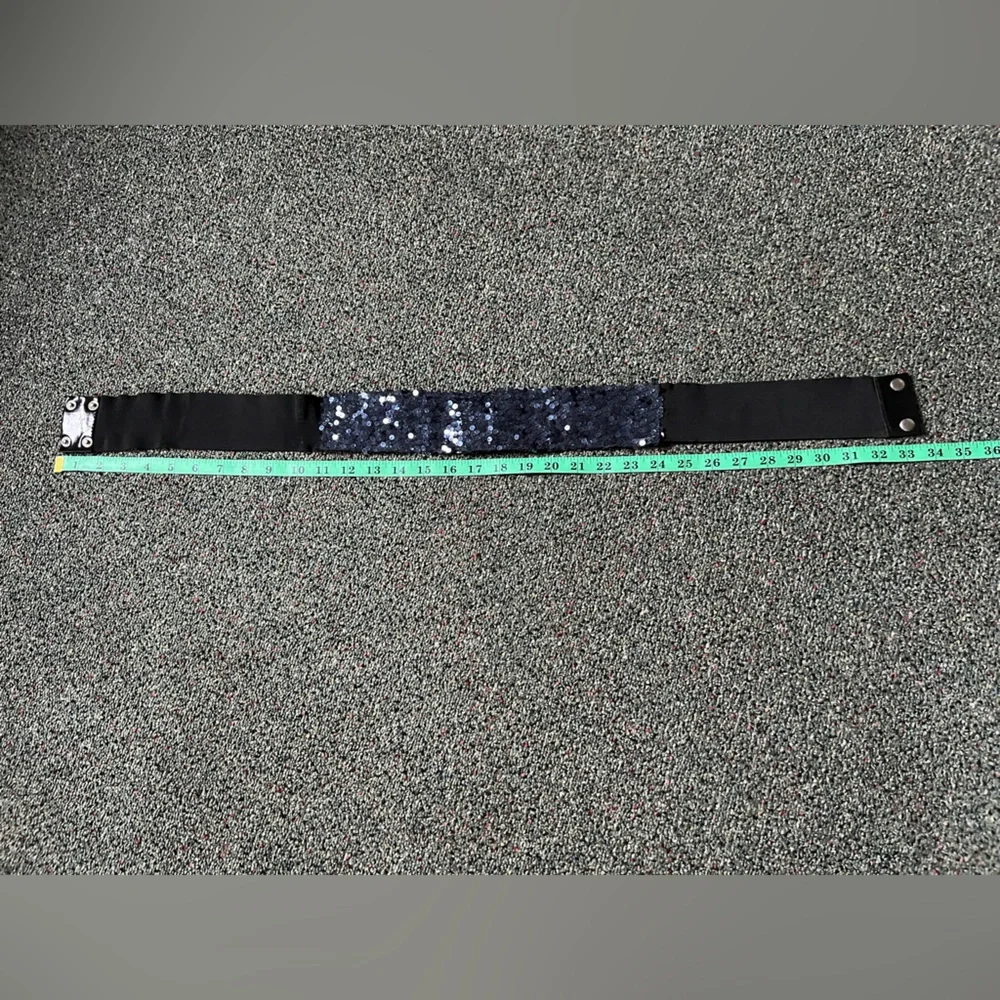 Navy Blue Sequin Shiny Bejeweled Thick Chunky Elastic Stretch Comfy Belt Accesso